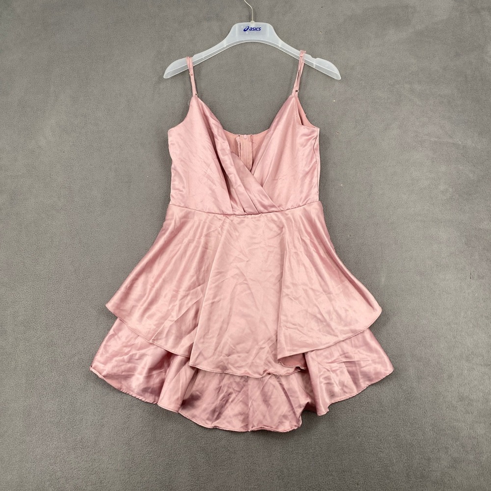 B. Darlin Pink Satin Tiered Ruffle Fit and Flare Cocktail Dress 5/6 8PJW458